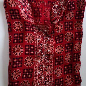 Handmade Cloth M Top w/Embroidery  L 26.5" Armpit to Armpit 19" Red/Black/Yellow